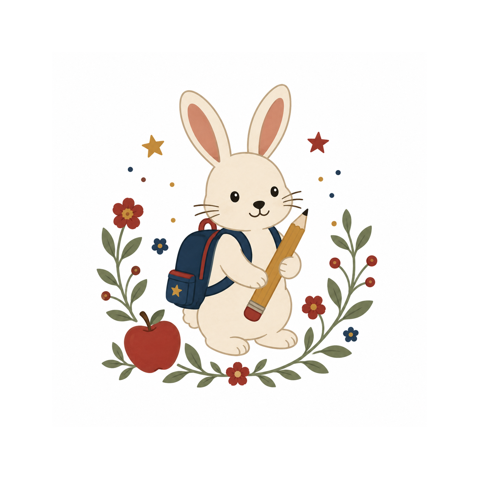 School bunny mini cross stitch design for a beginner project