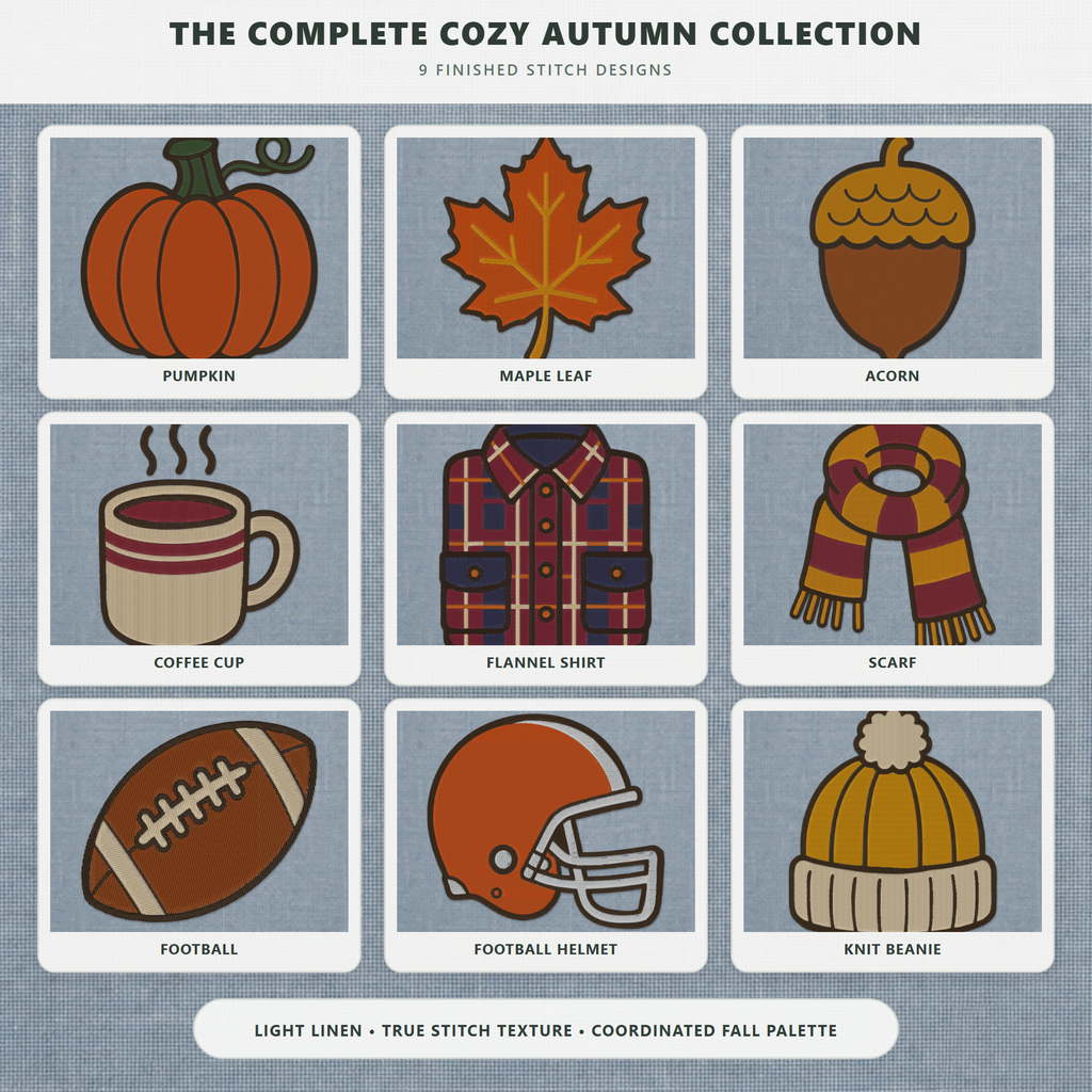 Cozy Autumn bundle finished stitch design collection