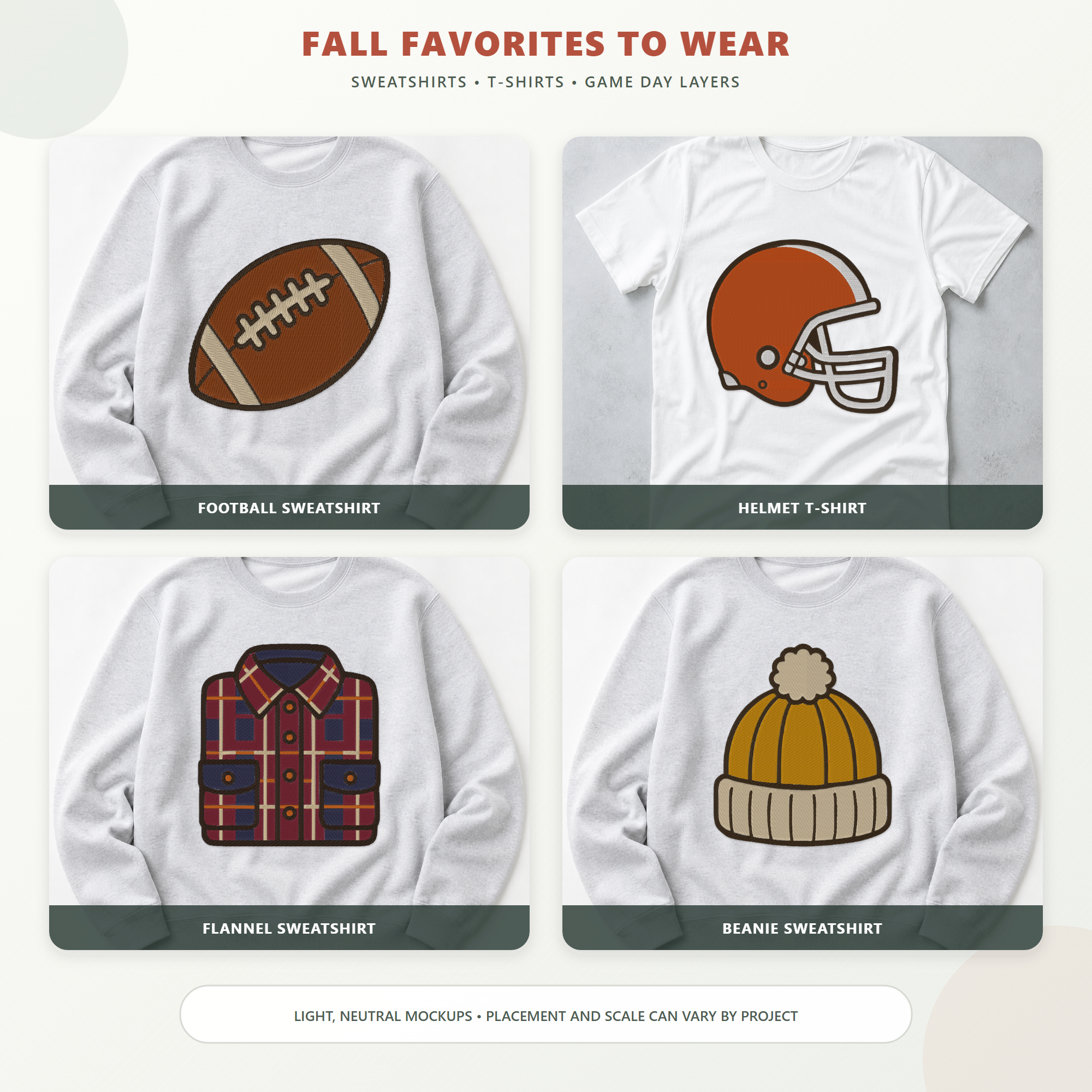Cozy Autumn embroidery bundle on apparel projects
