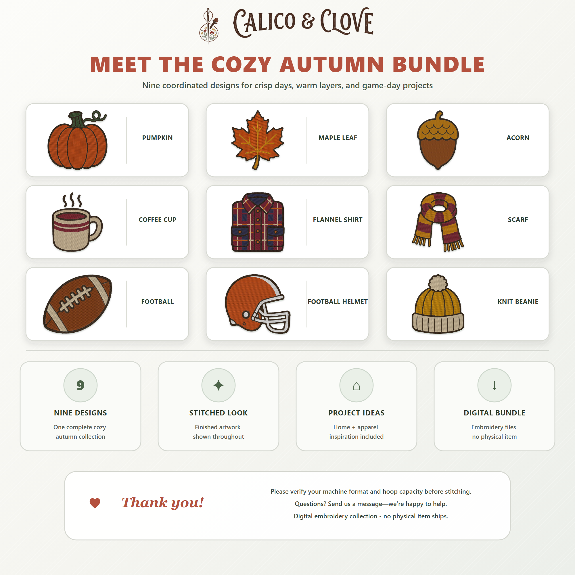 Cozy Autumn embroidery bundle collection overview