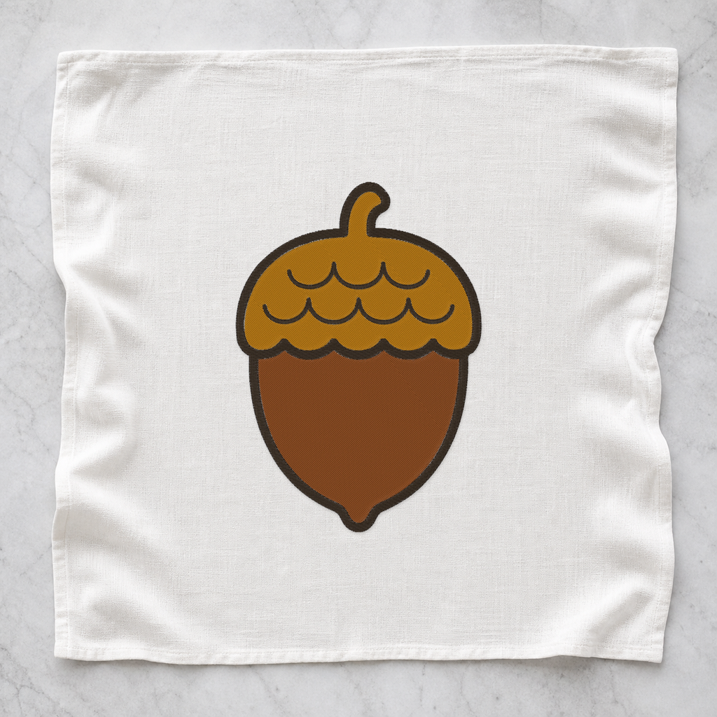 Autumn Acorn machine embroidery design on tea towel