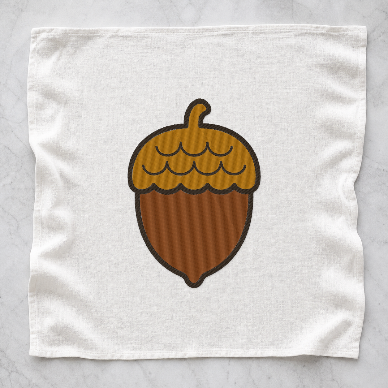 Autumn Acorn machine embroidery design on tea towel