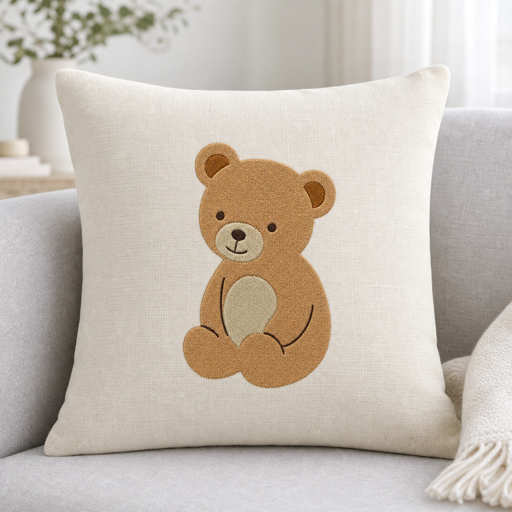 Meadow Baby Bear machine embroidery design on pillow