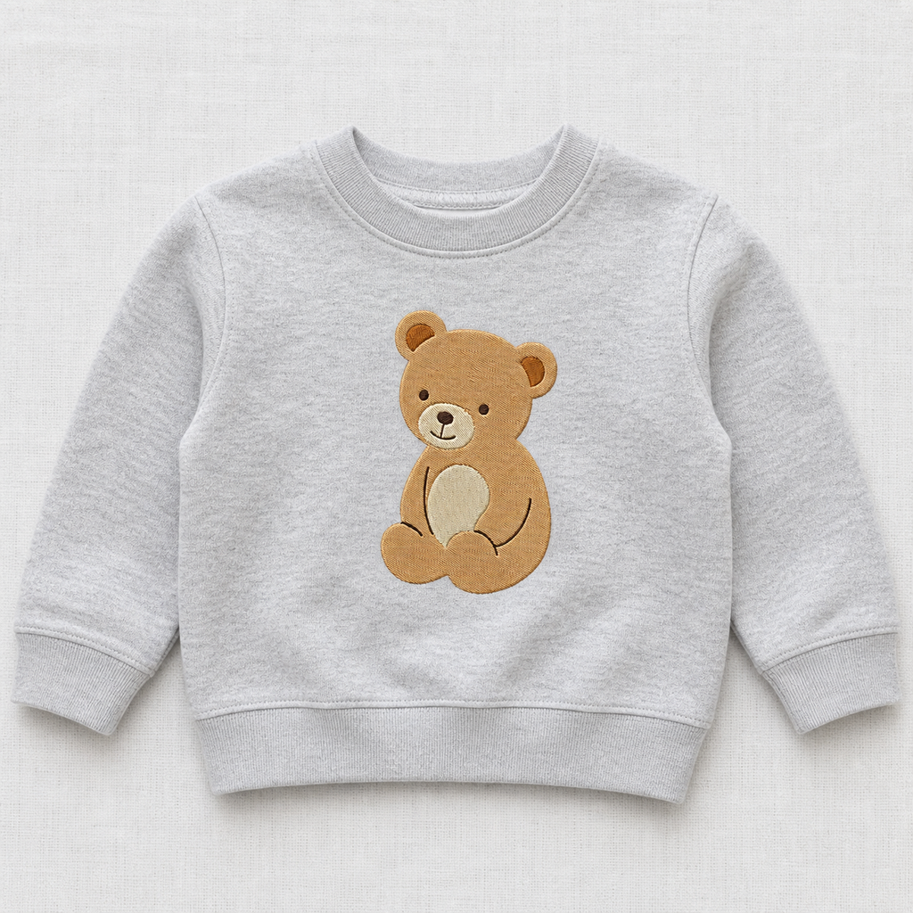 Meadow Baby Bear machine embroidery design on sweatshirt