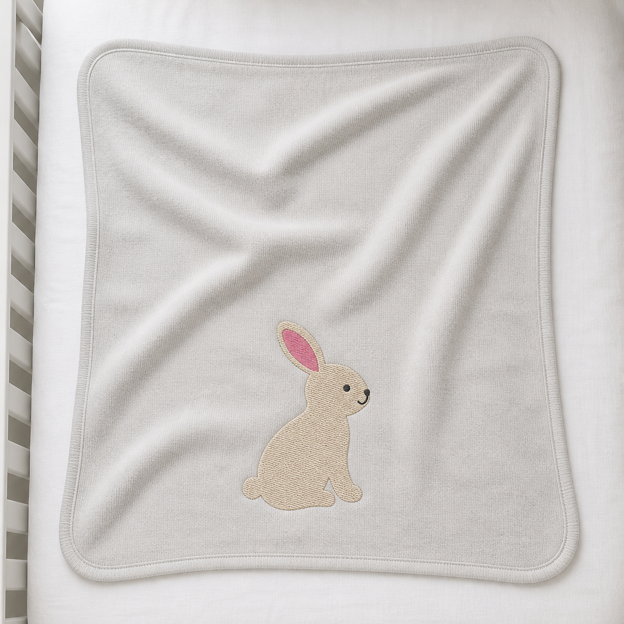 Meadow Baby Bunny machine embroidery design on blanket