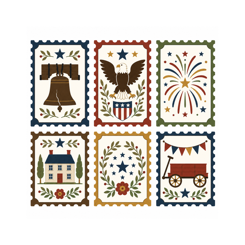 America 250 Postage Stamp Set clean white artwork preview by Calico & Clove