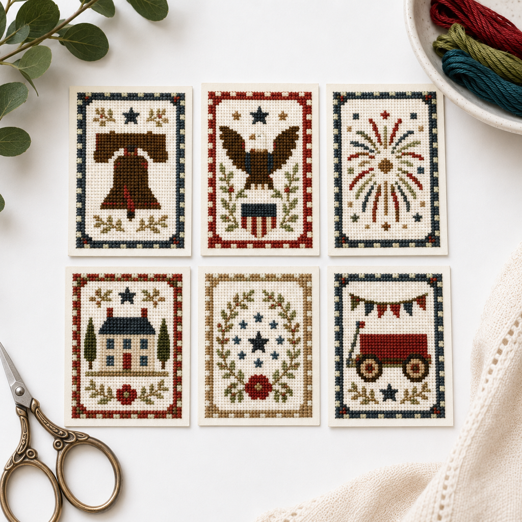America 250 Postage Stamp Set cross stitch pattern mockup by Calico & Clove