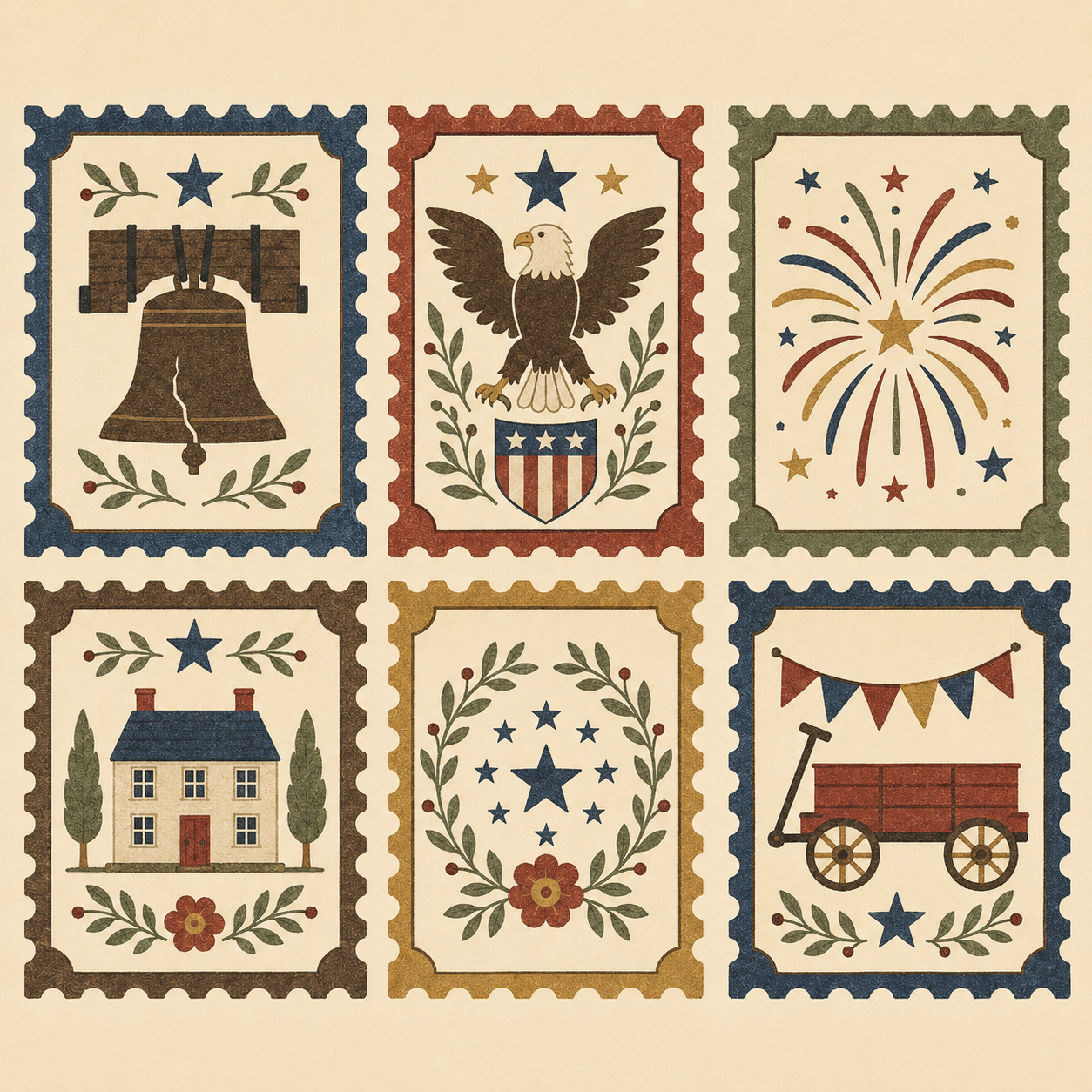 America 250 Postage Stamp Set Cross Stitch Pattern PDF, Instant Download, DMC Chart