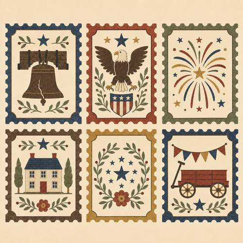 America 250 Postage Stamp Set cross stitch pattern preview by Calico & Clove
