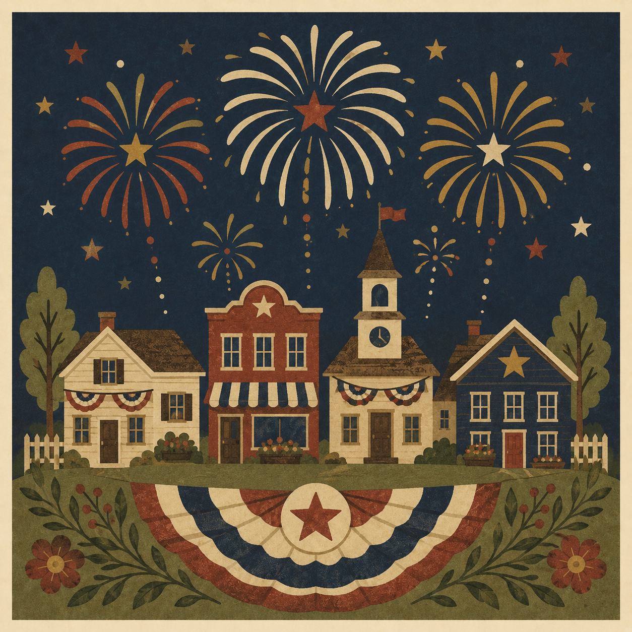 Fireworks Over Small Town Cross Stitch Pattern PDF, Instant Download, DMC Chart