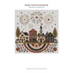 Fireworks Over Small Town basic stitch diagram and DMC chart preview