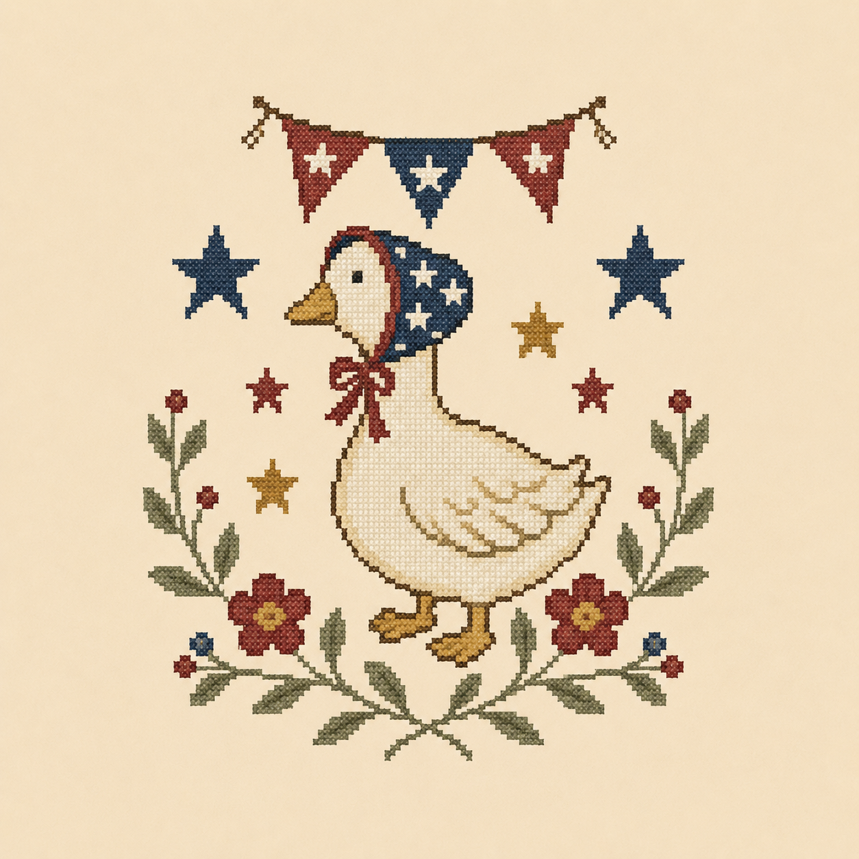 Star-Spangled Goose Mini Cross Stitch Pattern PDF, Instant Download, DMC Chart