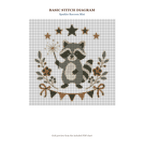 Sparkler Raccoon Mini basic stitch diagram and DMC chart preview