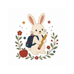 School Bunny Mini cross stitch PDF pattern artwork with 80 x 80 and 160 x 160 chart sizes by Calico & Clove