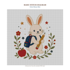 School Bunny Mini updated color-rich 160 x 160 stitch diagram and DMC chart preview