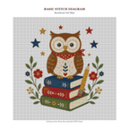 Storybook Owl Mini updated color-rich 160 x 160 stitch diagram and DMC chart preview