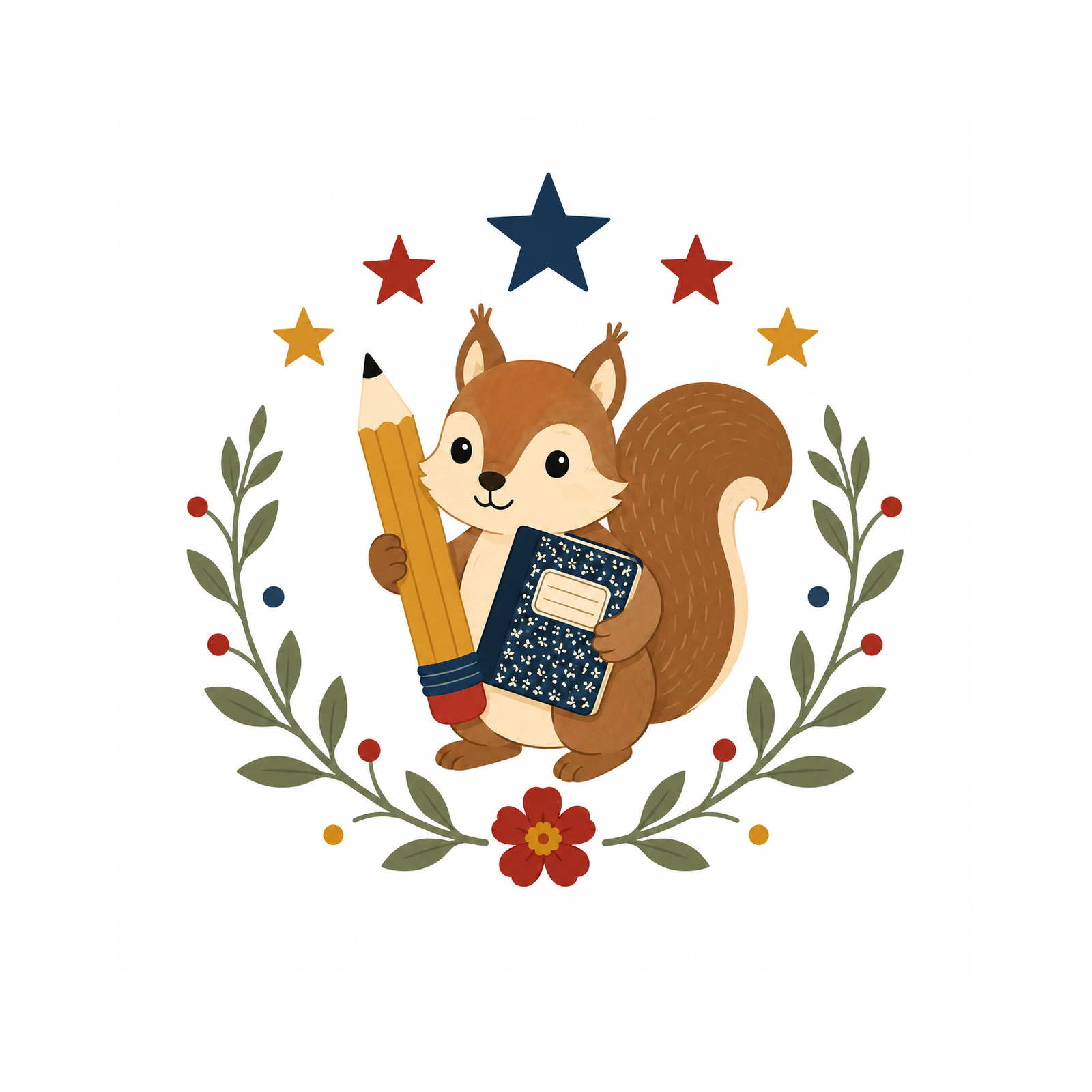Notebook Squirrel Mini cross stitch PDF pattern artwork with 80 x 80 and 160 x 160 chart sizes by Calico & Clove