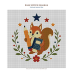 Notebook Squirrel Mini updated color-rich 160 x 160 stitch diagram and DMC chart preview