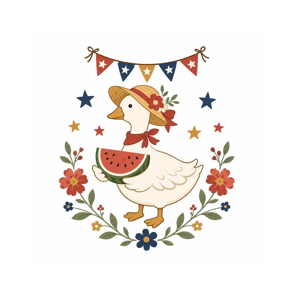 Summer Picnic Goose Mini cross stitch PDF pattern artwork with 80 x 80 and 160 x 160 chart sizes by Calico & Clove