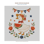 Summer Picnic Goose Mini updated color-rich 160 x 160 stitch diagram and DMC chart preview