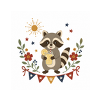 Lemonade Raccoon Mini cross stitch PDF pattern artwork with 80 x 80 and 160 x 160 chart sizes by Calico & Clove