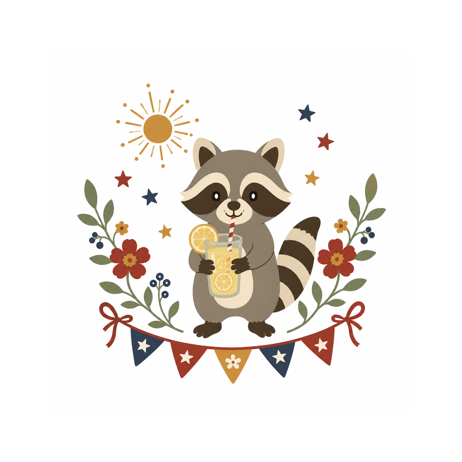 Lemonade Raccoon Mini cross stitch PDF pattern artwork with 80 x 80 and 160 x 160 chart sizes by Calico & Clove