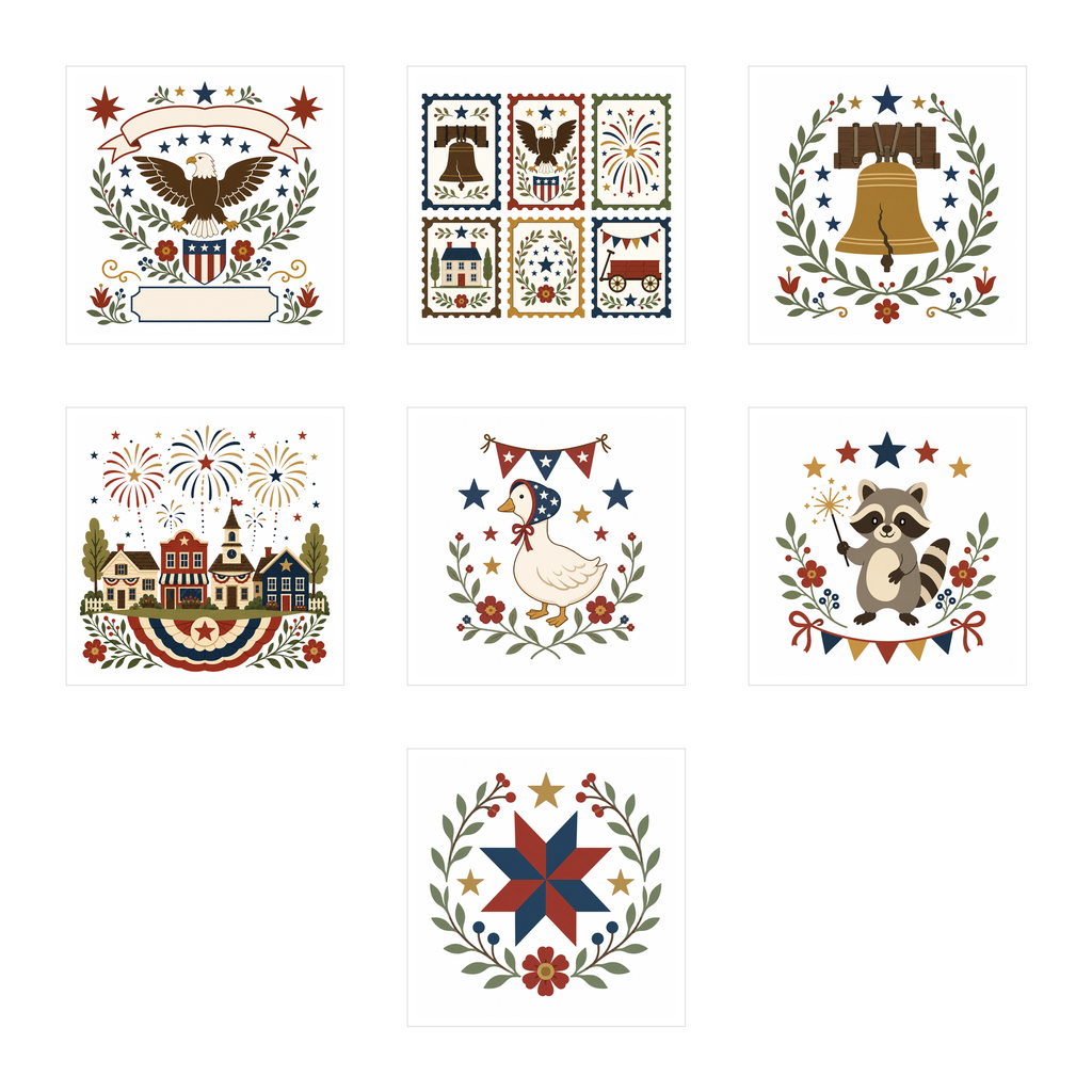 America 250 Starter Bundle clean white artwork preview collage by Calico & Clove