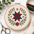 Free 250 Star Mini cross stitch pattern stitched in a hoop mockup by Calico & Clove