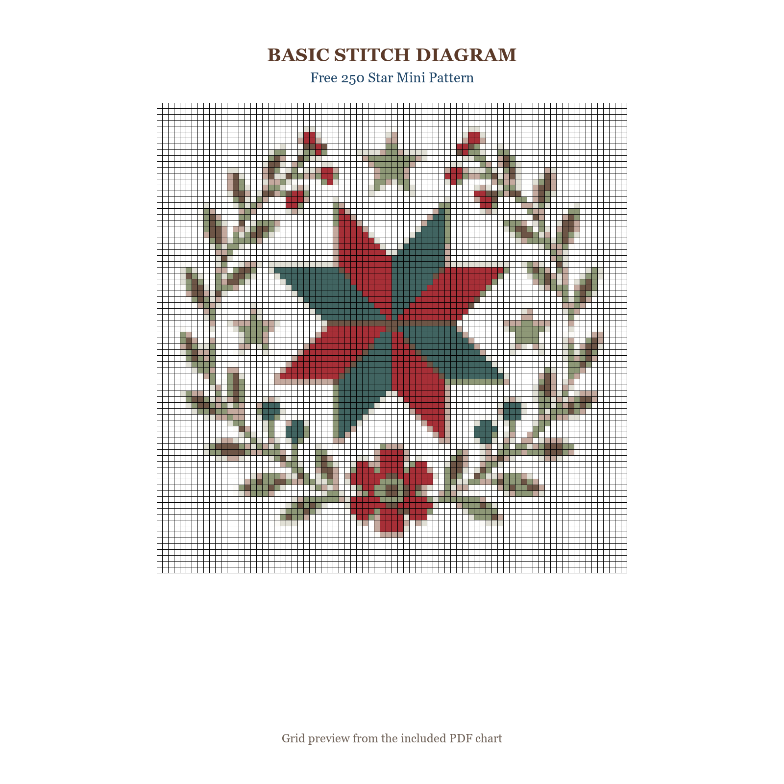 Free 250 Star Mini Pattern basic stitch diagram and DMC chart preview