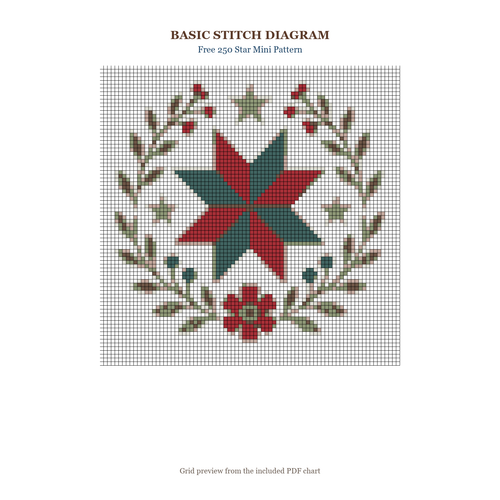 Free 250 Star Mini Pattern basic stitch diagram and DMC chart preview