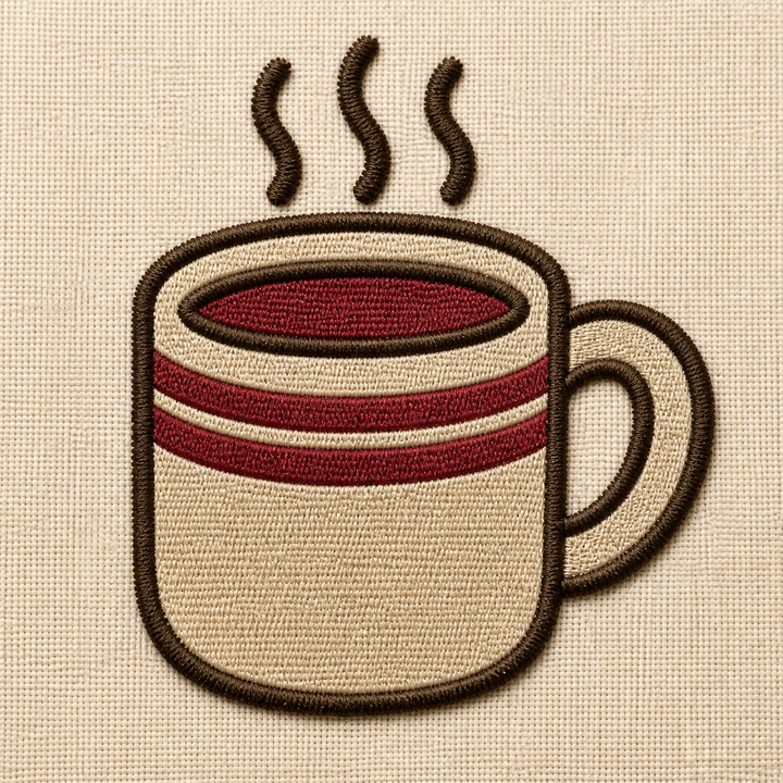 Autumn Coffee Cup realistic embroidery detail closeup