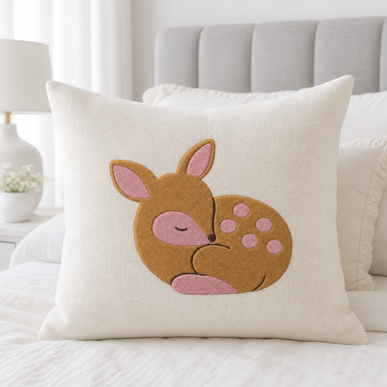 Meadow Baby Deer machine embroidery design on pillow