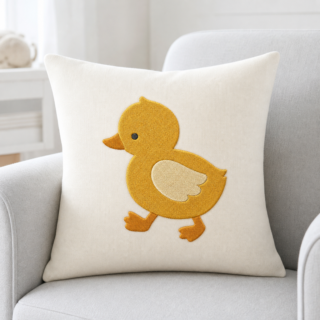 Meadow Baby Duck machine embroidery design on pillow