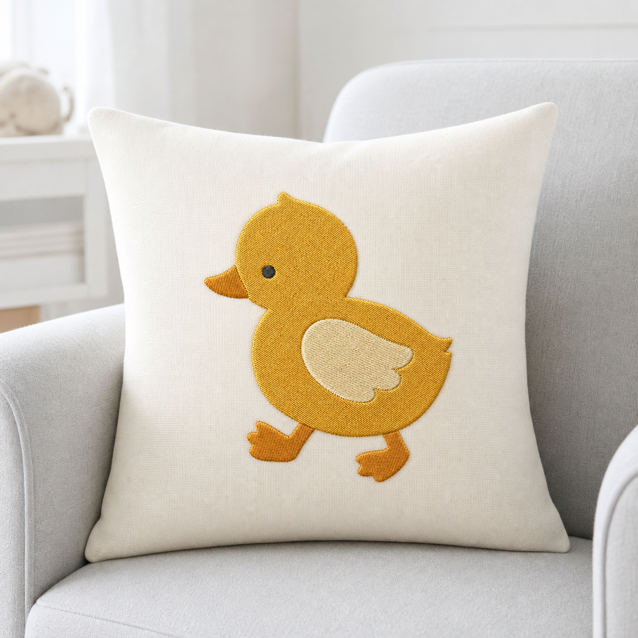 Meadow Baby Duck machine embroidery design on pillow