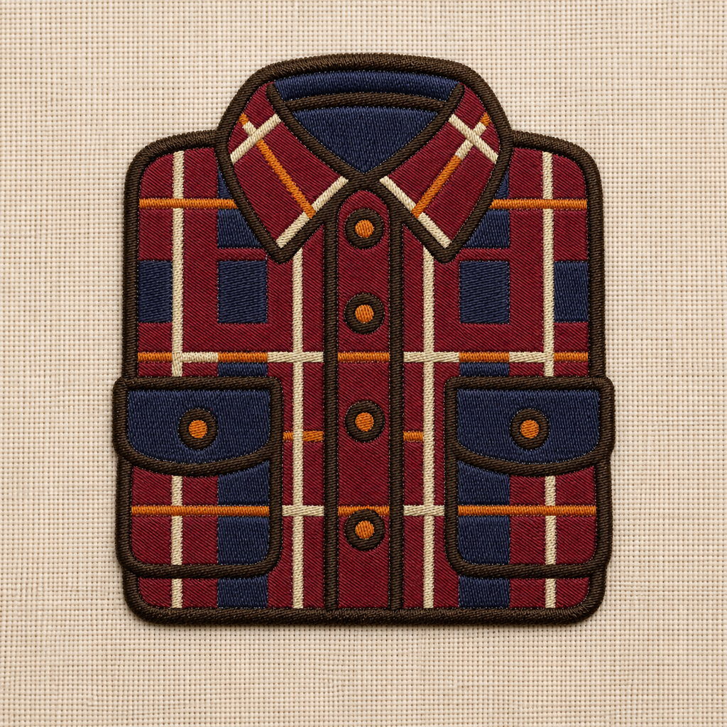 Autumn Flannel Shirt realistic embroidery detail closeup