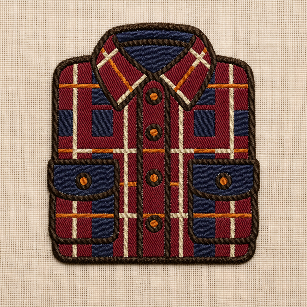 Autumn Flannel Shirt realistic embroidery detail closeup