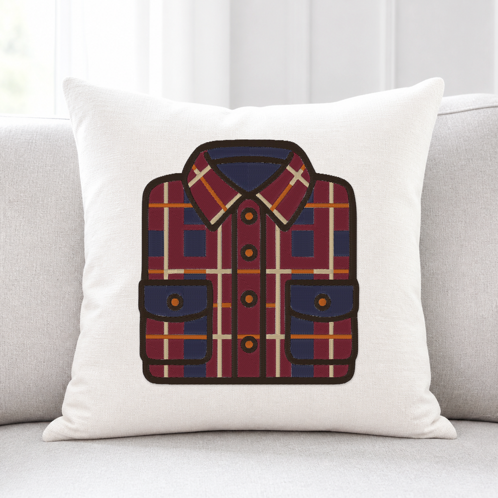 Autumn Flannel Shirt machine embroidery design on pillow