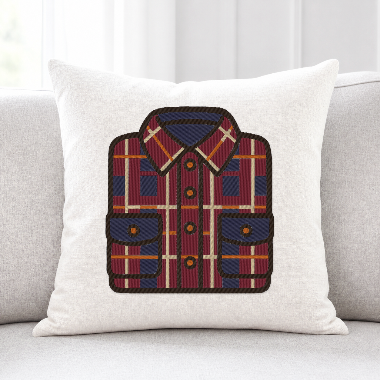 Autumn Flannel Shirt machine embroidery design on pillow