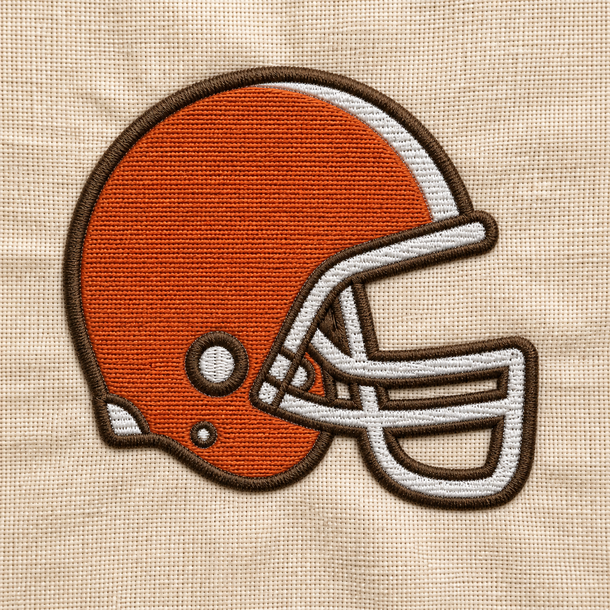 Autumn Football Helmet realistic embroidery detail closeup