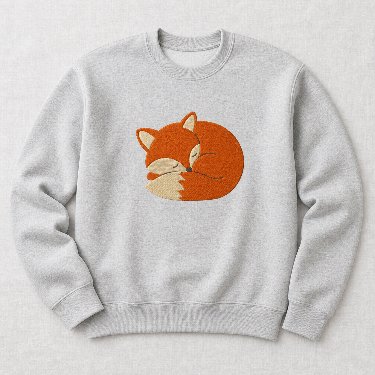 Meadow Baby Fox machine embroidery design on sweatshirt