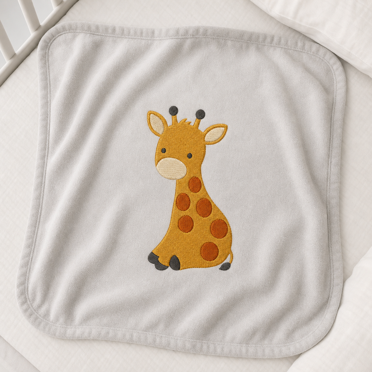 Meadow Baby Giraffe machine embroidery design on blanket