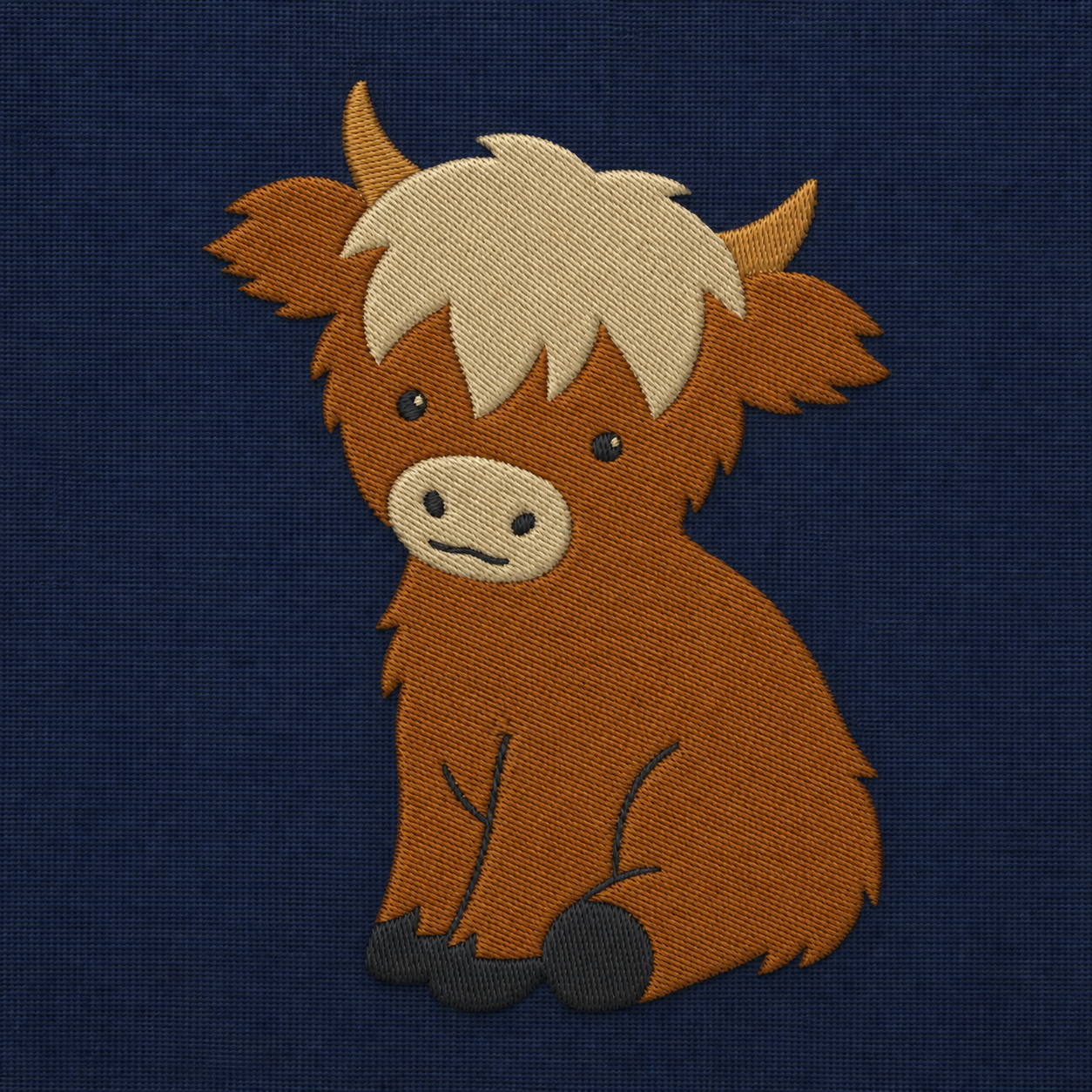 Meadow Baby Highland Cow machine embroidery design stitch preview