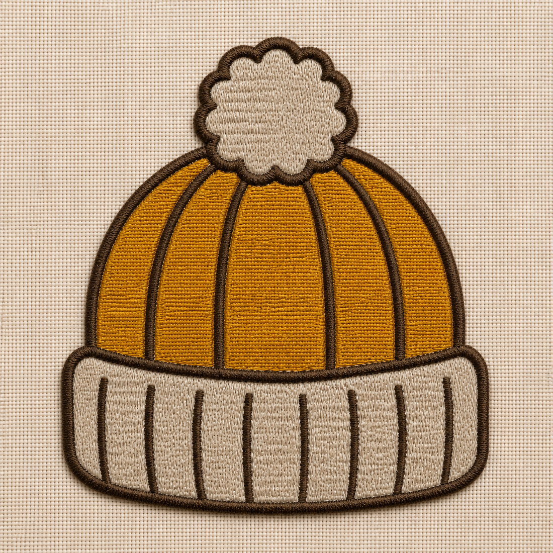 Autumn Knit Beanie realistic embroidery detail closeup