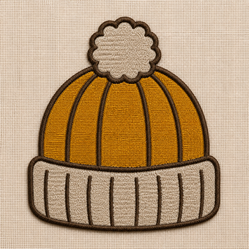 Autumn Knit Beanie realistic embroidery detail closeup