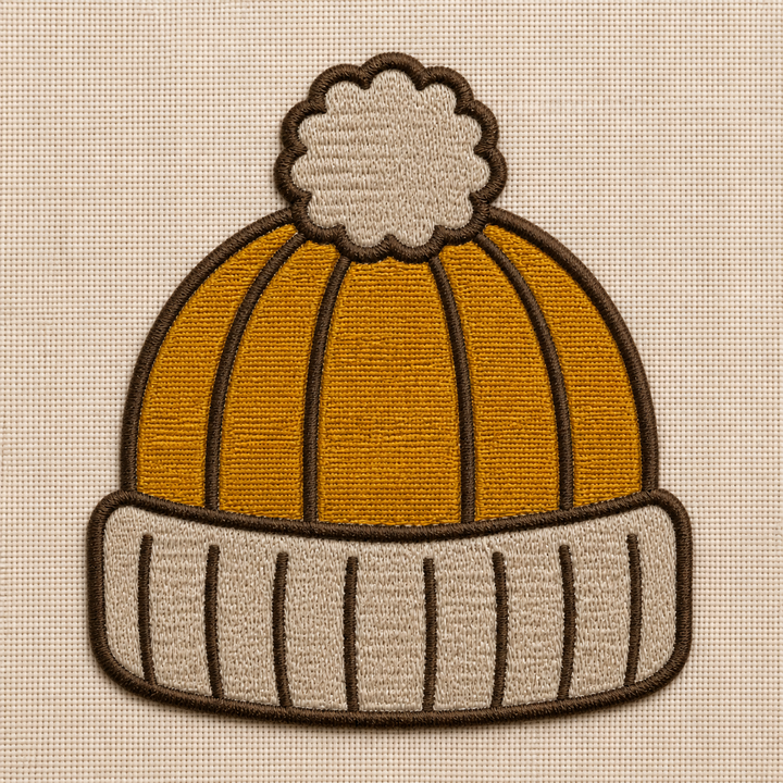 Autumn Knit Beanie realistic embroidery detail closeup