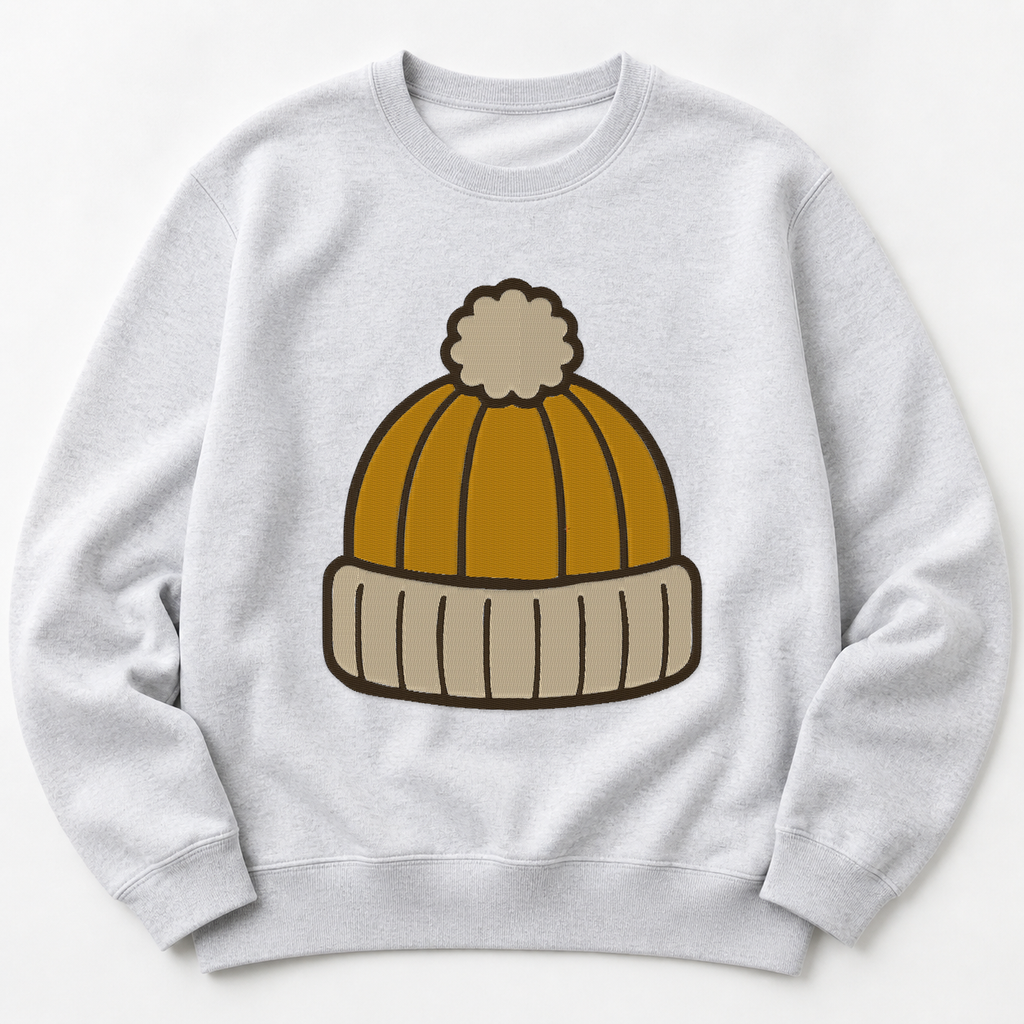 Autumn Knit Beanie machine embroidery design on sweatshirt