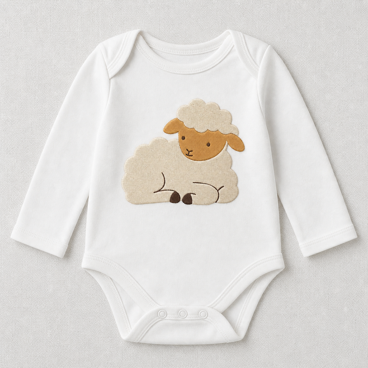 Meadow Baby Lamb machine embroidery design on bodysuit