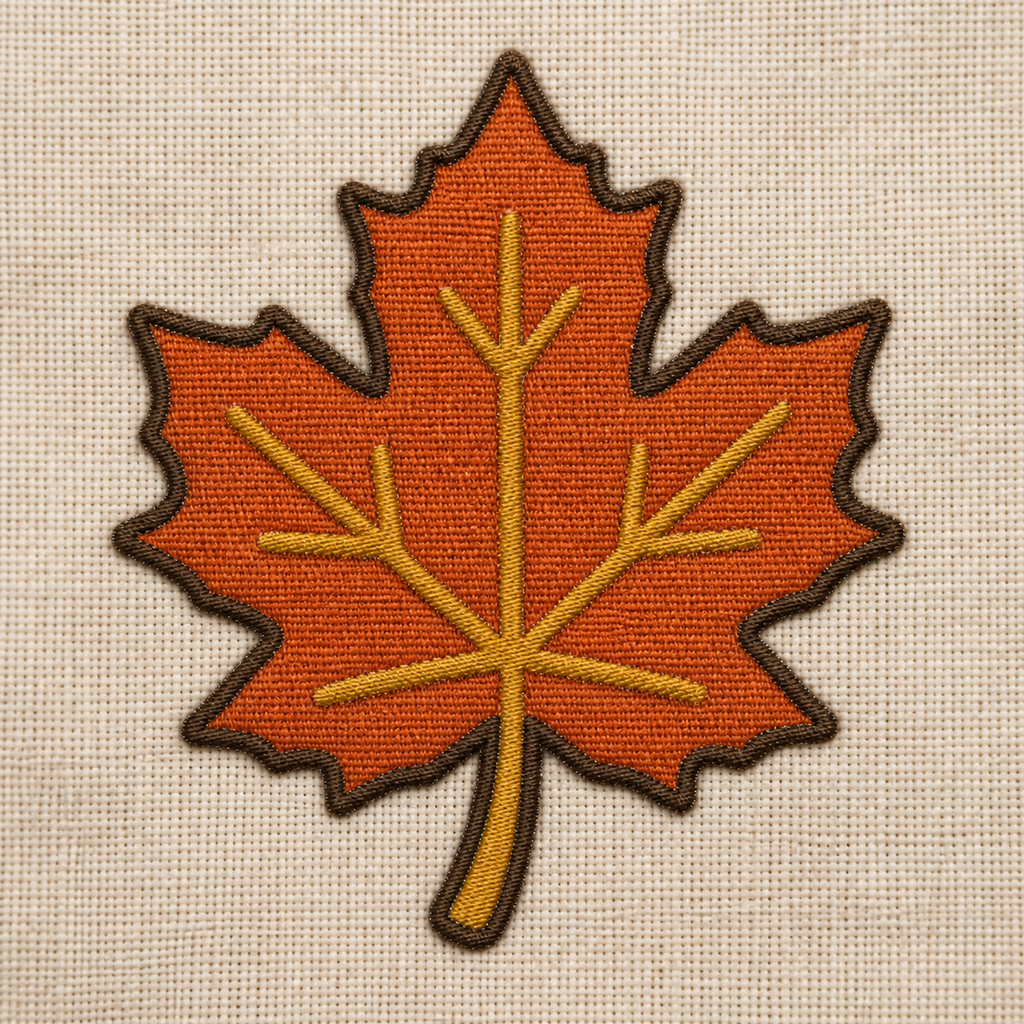 Autumn Maple Leaf realistic embroidery detail closeup