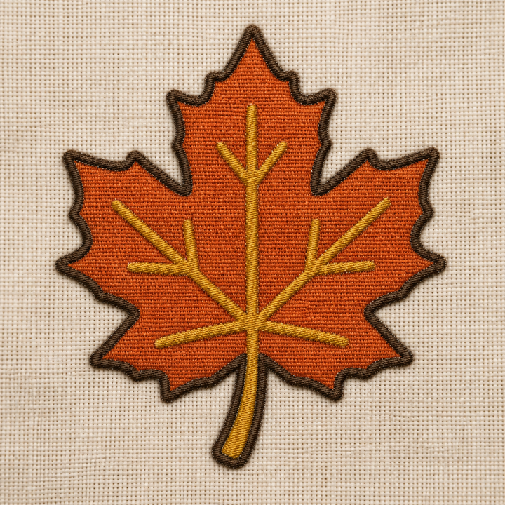 Autumn Maple Leaf realistic embroidery detail closeup