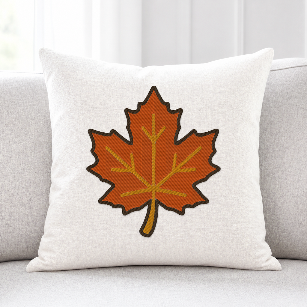 Autumn Maple Leaf machine embroidery design on pillow